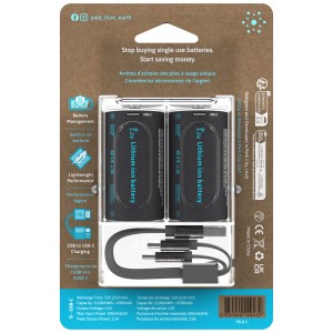 Pale Blue Batterie D, USB-C, 1.5V, 2 pezzi: Batterie ricaricabili agli ioni di litio con cavo di ricarica USB.