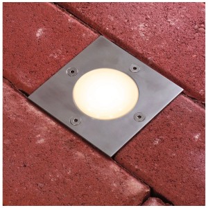 Faretto da incasso a pavimento LED Paulmann Plug & Shine quadrato argento, 3000K, 3.6W, installato in pavimentazione.