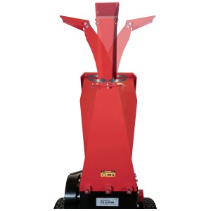 Broyeur Güde GH 5.6-50 : Broyeur à essence rouge avec trémie et goulotte d'éjection.