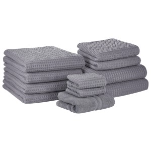 Set de serviettes Beliani Areora, 11 pièces, coton gris avec texture gaufrée.