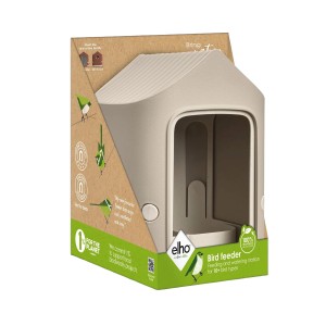 Elho Mangiatoia per uccelli Cosy, 18 cm, beige e bianco. Design moderno per il giardino.