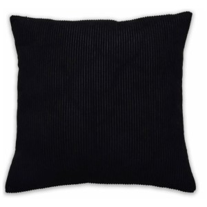 Coussin noir en velours côtelé Sehlbach, 45x45 cm, en polyester. Coussin décoratif avec fermeture éclair.