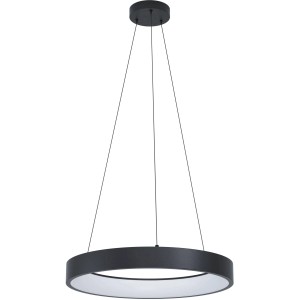 Moderna lampada a sospensione a LED nera Eglo Marghera-Z con design ad anello e profilo LED bianco.
