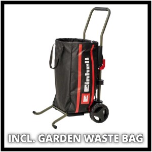 Einhell carrello di trasporto per avvolgitubo a batteria con sacco per rifiuti da giardino.