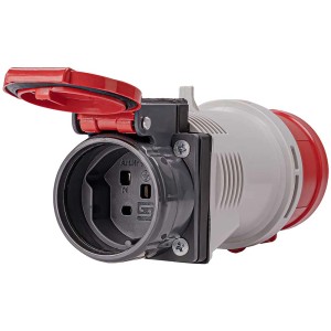 Adattatore industriale Steffen CEE16/5 a T25, IP44/IP55, antracite-grigio-rosso, per distribuzione elettrica esterna.