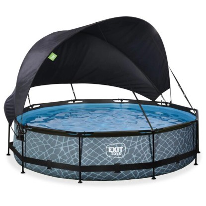 Exit Pool Stone Grau Ø 360 x 76 cm inkl. Pumpe und Sonnenschutz