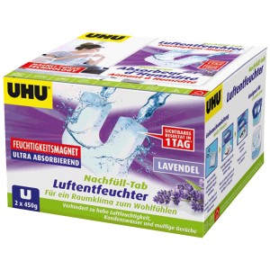 UHU Air Max Recharge Lavande pour déshumidificateur, pack de 2x450g pour le contrôle de l'humidité.