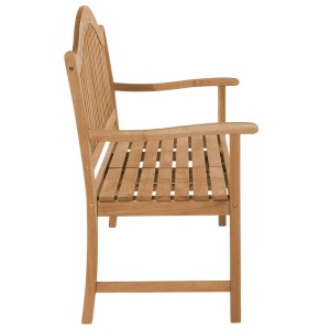 Banc de jardin Beliani Hilo en acacia marron avec table pliante. Vue latérale.