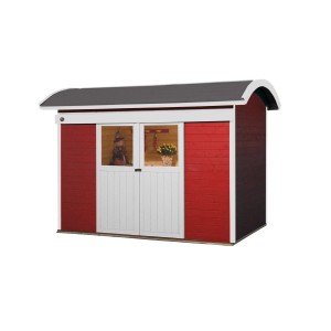 Casetta da giardino in legno Weka rossa con tetto a botte, 295x241 cm. Casetta da giardino verniciata con doppia porta.