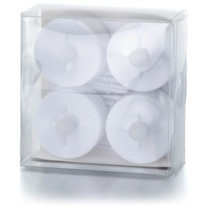 Lot de 4 bougies chauffe-plat LED Balthasar avec minuterie dans un emballage transparent.