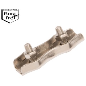 Duplex-Klemme Ø 4 mm aus Edelstahl, Detailaufnahme.
