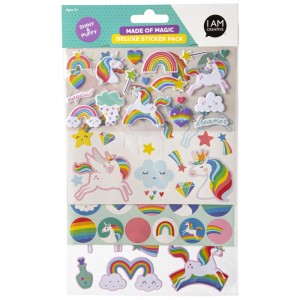 I Am Creative Sticker-Set Magic mit Einhörnern, Regenbögen und Puffy-Effekt für Bastelarbeiten.
