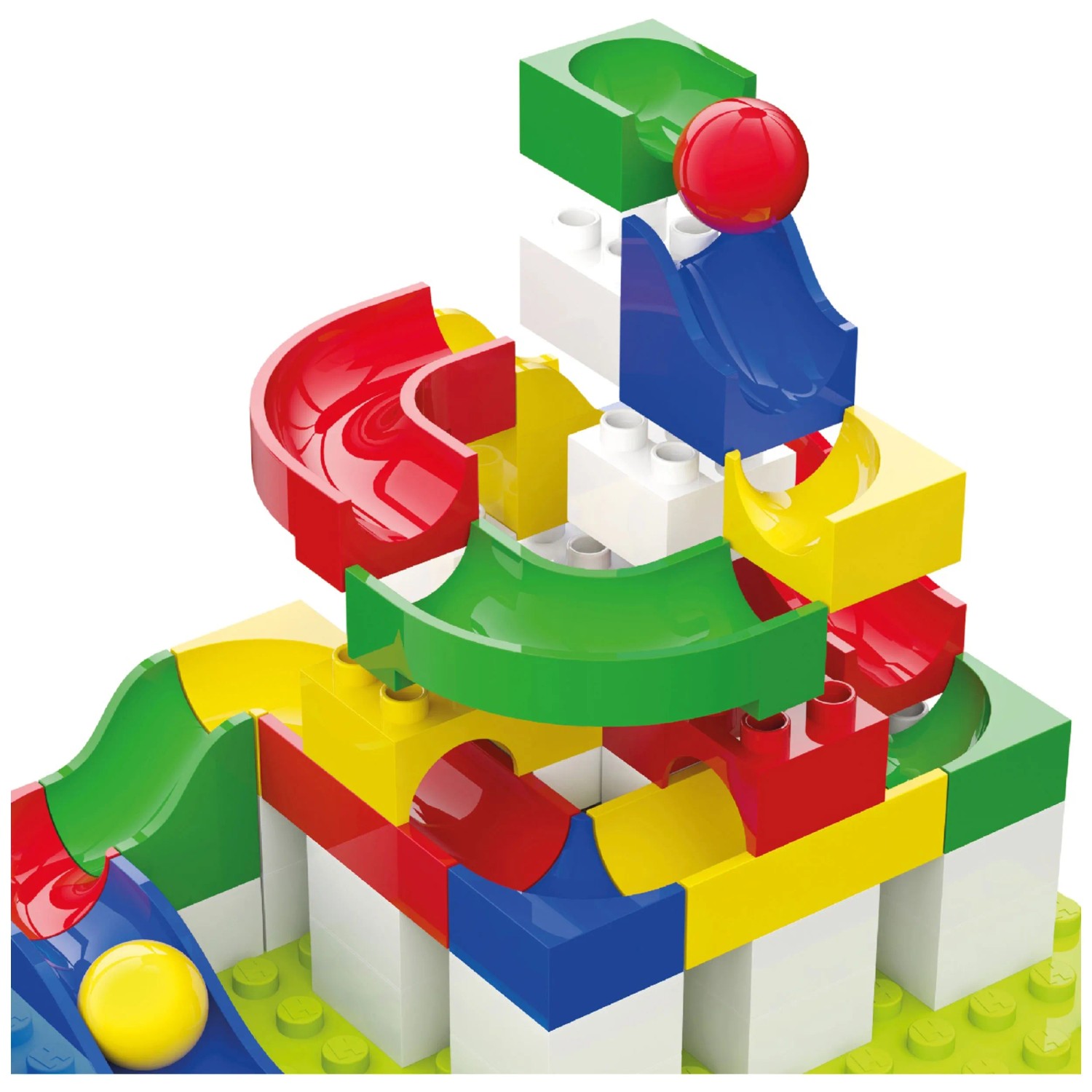Hubelino Baukasten Basis Kugelbahn (420480) + 12 Kugeln (420336) – Ab 4 Jahre, Kompatibel Mit Duplo