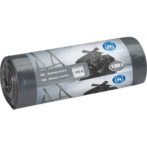 Rouleau de sacs poubelles LDPE, 120 litres, 10 pièces, pour l'élimination des déchets dans les ménages, l'industrie et le commerce.