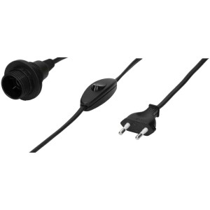 Douille noire E14 avec câble de 1,5 m, prise et interrupteur pour installation de lampe.