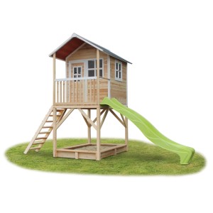 EXIT Loft 700 casetta in legno con scivolo e sabbiera, naturale.