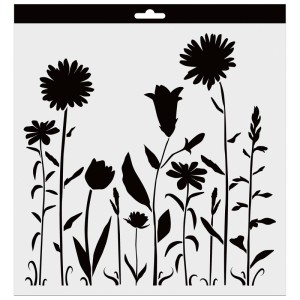 Stencil Aladine con motivo floreale di prato, 28x28 cm, per stencil.