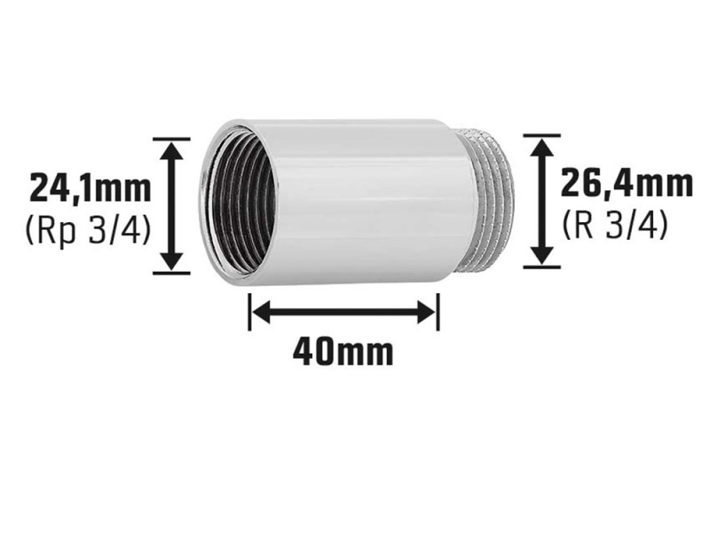 Rallonge de robinet Chrome 24,1 mm (Rp 3/4) / 26,4 mm (R 3/4) / 20 mm