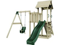 PolarPlay Spielturm Bergen Babyschaukel Kletterwand Rutsche Dunkelgrün