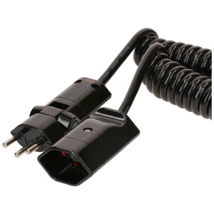 Rallonge spirale noire Max Hauri H05VV-F3G1.0, 2,5 m, avec fiche et prise.