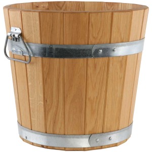 Secchio in rovere Gartec, Ø 35 cm, altezza 32 cm, con anelli e maniglie in acciaio. Ideale come vaso di fiori.