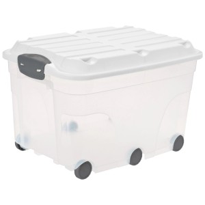 Rotho Aufbewahrungsbox Roller 6, 57L, Mistletoe Green, mit Rollen und Deckel.