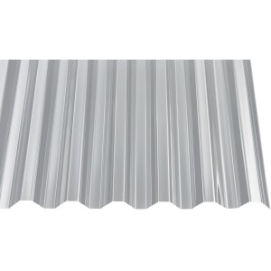 Lastra trapezoidale in acrilico trasparente, spessore 1,5 mm, per coperture e rivestimenti.