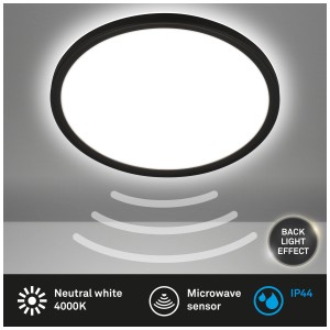 Luminaire de salle de bain LED noir avec détecteur de mouvement, Ø 29cm, 18W, 2400lm, IP44.