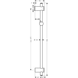 Dessin technique : Barre de douche Hansgrohe Unica Reno 72 cm, chrome, avec dimensions.