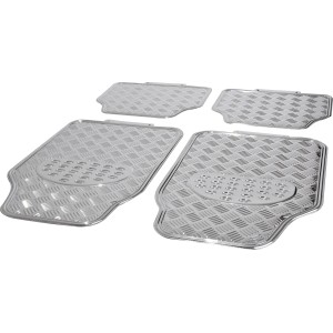 Set di 4 tappetini auto OBI Silverline, effetto lamiera grecata, vestibilità universale per interni.
