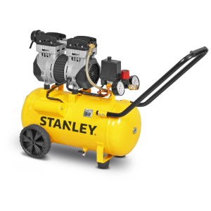 Compresseur Stanley SXCMS1324 Silent jaune sans huile avec réservoir de 24 l et manomètre.