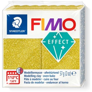 Fimo Effect Modelliermasse Gold Glitter, 57g, ofenhärtend, mit goldenem Glitzer.
