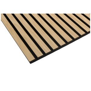 Pannello acustico Smart Quercia Nera: legno MDF con feltro nero, 240x52 cm, per la riduzione del suono.