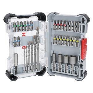 Set Bosch da 35 pezzi di inserti per avvitatori e punte per cemento CYL-3 e Extra Hard in custodia aperta.