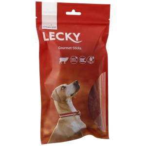 Eric Schweizer Lecky Gourmet Sticks, 120g, snack masticabili per cani in confezione rossa.