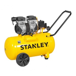 Compresseur Stanley SXCMS2050 Silent jaune sans huile avec cuve de 50 l et roues de transport.