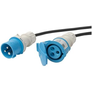 Prolunga industriale Steffen, 5 m, nero-blu, per esterni. Distribuzione di corrente con cavo in gomma.