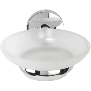 Wenko portasapone Cuba, cromo/bianco, per montaggio a parete. Dispenser sapone con ciotola in vetro satinato.