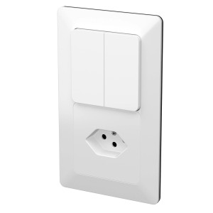 Interruttore a pressione bianco Modino Priamos da incasso con presa per scatole da incasso.