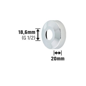 Verchromte Messing-Rosette, 18,6 x 20 mm, zur Abdeckung von Wanddurchbrüchen.