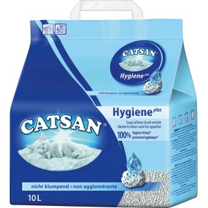 Catsan Hygiene Plus, 10L, lettiera non agglomerante per gatti per pulizia igienica e controllo degli odori.