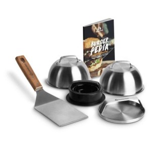 Set burger Burnhard 6 pezzi: pressa per hamburger, spatola, cupole fondenti e libro di ricette.