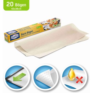 Toppits Backpapierbögen, weiß, 42x38 cm, 20 Stk. Rutschfest, Antihaft-Beschichtung für einfaches Backen.