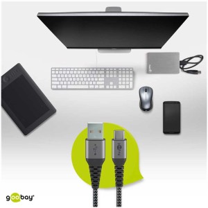 Cavo tessile USB-A su USB-C robusto da 0,5 m per computer e multimedia.