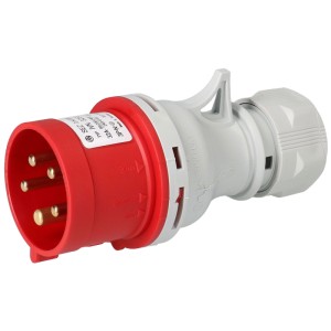 Prise CEE, 5 pôles, 32A, IP44, gris-rouge, pour raccordement d'appareil.