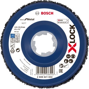 Disque de nettoyage métal Bosch X-Lock N377, Ø 115 mm, pour nettoyer le métal et la maçonnerie.