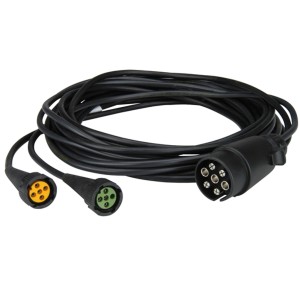 Unitec Set cavi universale, 7 poli, per rimorchi auto. Cavo nero con connettore a baionetta.