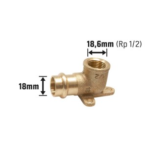 Raccordo a pressare in bronzo, piastra a muro, 18 mm x 18,6 mm (Rp 1/2), per tubi in rame e acqua potabile.