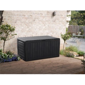 Box per cuscini da giardino Keter Marvel antracite, resistente alle intemperie e chiudibile.