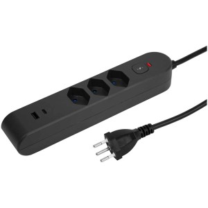 Multiprise Steffen IQ Pro, anthracite, avec 3 prises T13, port USB-A et USB-C, câble de 3 m.